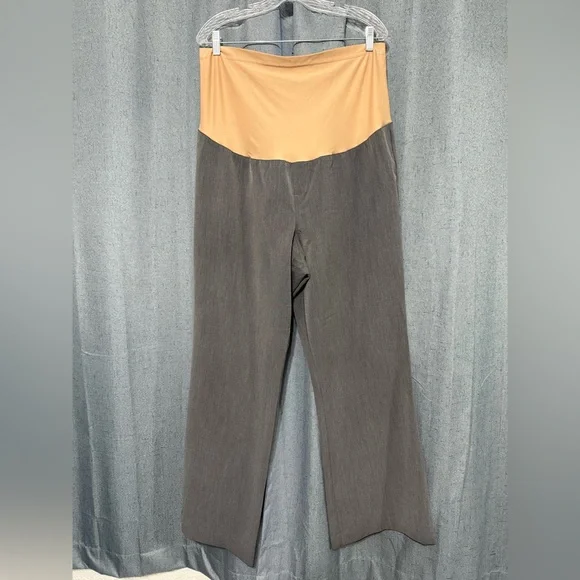 Duo Maternity Tan and Gray Pants - Picture 1 of 3